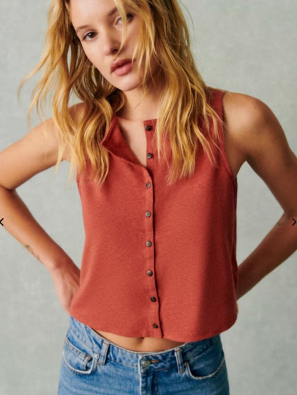 Sézane Loriane Linen Blend Crop Top Size XS Sienna Button Front